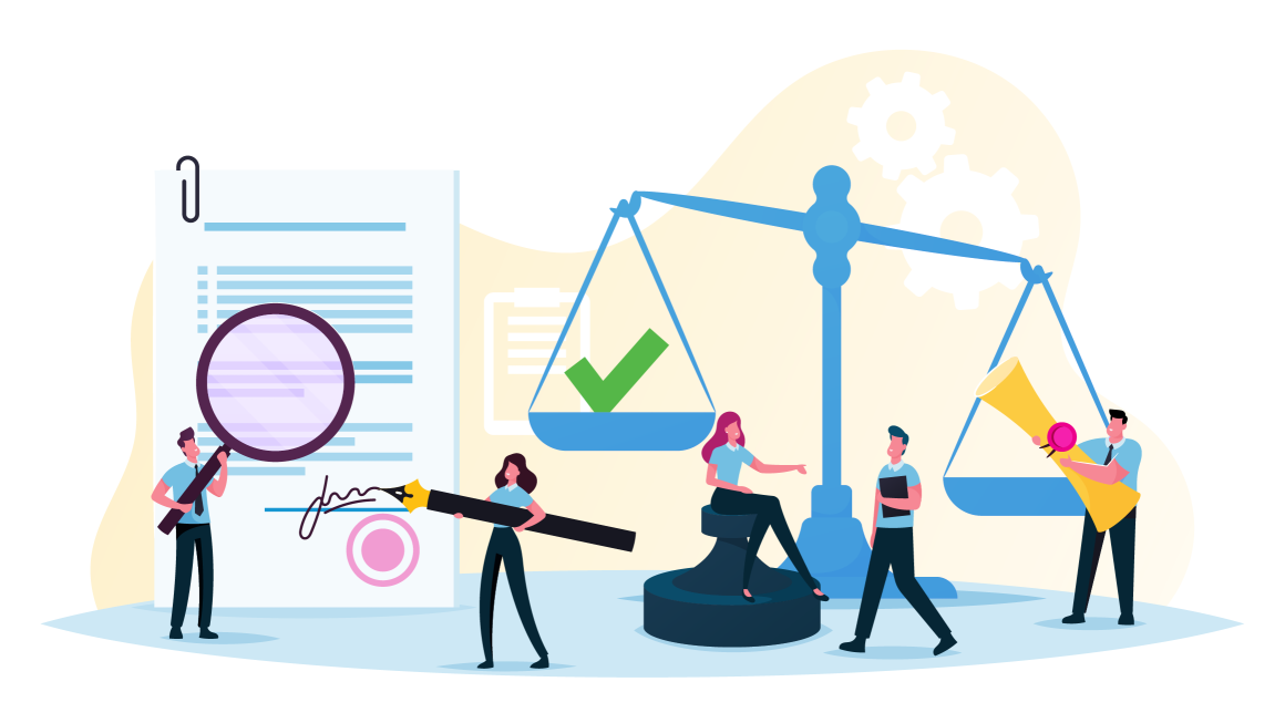 illustration of law and regulations, arrows, contract