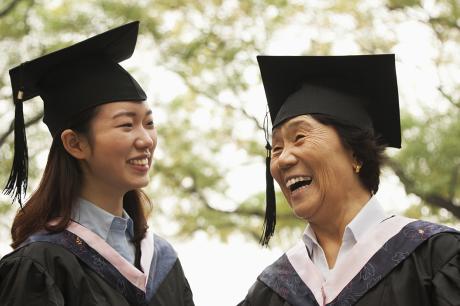 College students in caps and gown