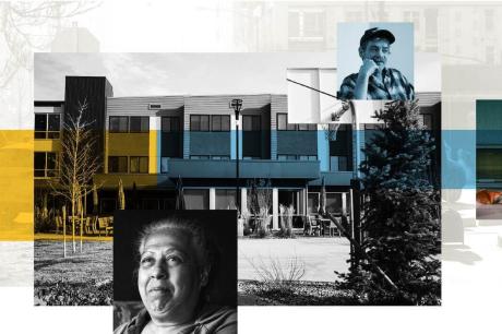 collage of community housing and individual photos of residents