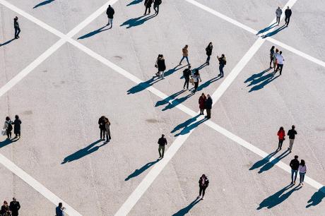 Overhead shot of people walking