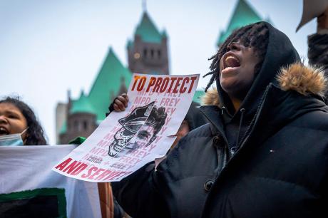 Protesters at a rally. 