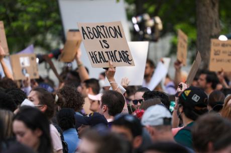 Anti-abortion and abortion rights demonstrators during a protest outside the U.S. Supreme Court in Washington, D.C., U.S., on Tuesday, May 3, 2022.