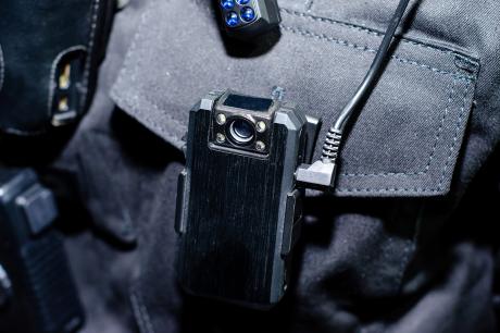 Close up of a police officer's body camera