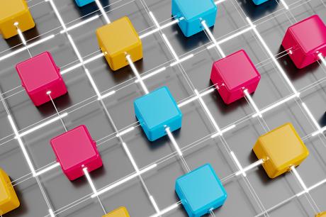 A graphic illustration of different colored blocks.