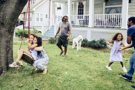 Family outside their house.