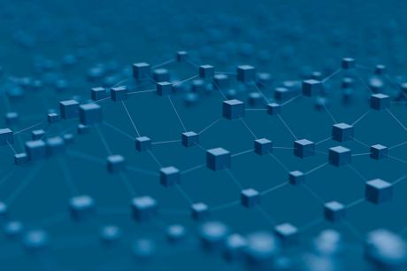 An animated model of cubes connected in a network.