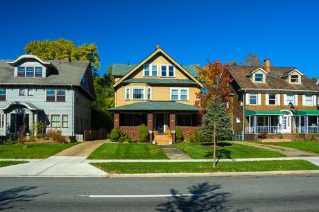 A row of single family homes.