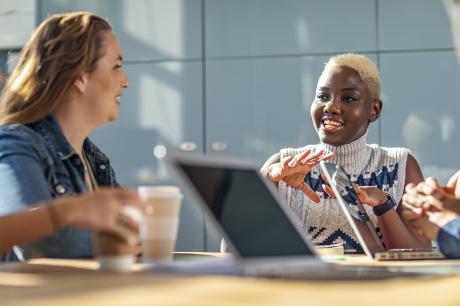 People at work in a meeting.