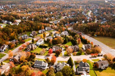An aerial shot of housing.
