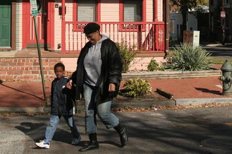 Colorful row houses along U Street at the intersection of 13th are in the historic Anacostia neighborhood in southeast Washington, D.C.