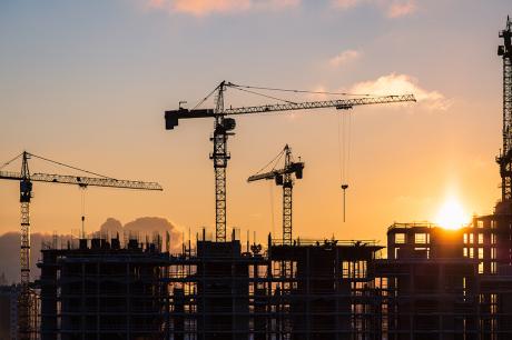 Construction during sunset.