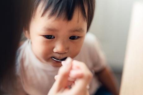 photo of baby being fed by spoon