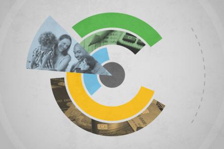 abstract illustrated photo of family and financial images