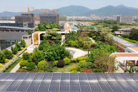 photo of city view with solar panels