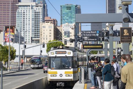 photo of public transportation in city
