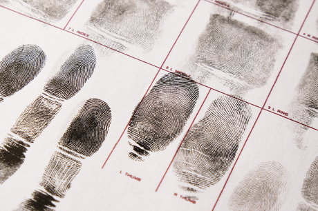 Close-up of fingerprints on a fingerprint card