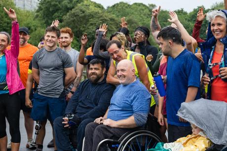 Group of run participants taking part in a fun race that is open to all ages and abilities.