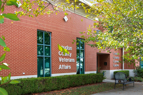 The side of the Veteran Affairs building.