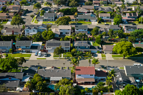 An aerial view of a residental neighborhood.