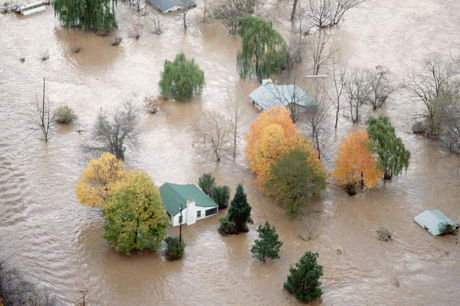 Flooding in a community. 