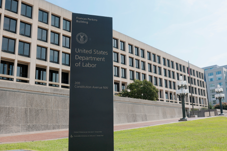Outside image of the United State's Department of Labor. 