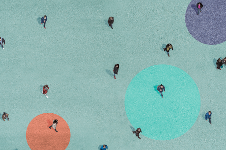 Aerial view of people walking