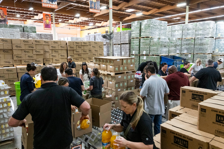 People look through options a local food bank