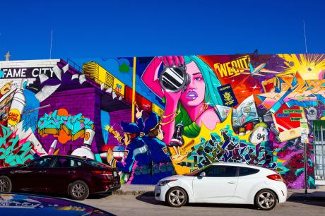 A colorful mural in Wywood in Miami