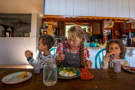 A family  eating at the dinner table