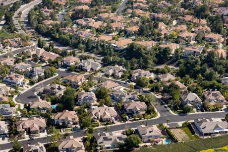 Aerial view of a residential neighborhood.