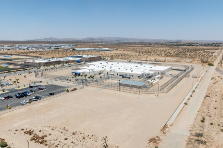 Aerial image of an ICE detention center in a desert