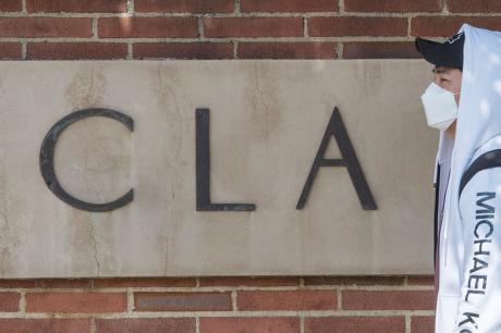 UCLA student wears a face mask