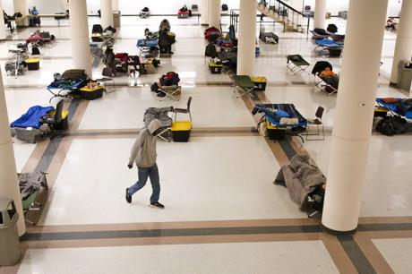 An exhibition hall turned homeless shelter during COVID-19