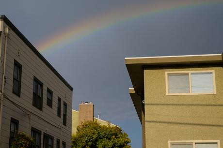 Rainbow over apartment buildings