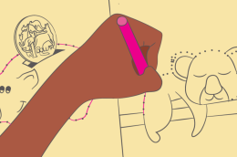 rendering of a child's hand tracing the outline of a koala bear drawing