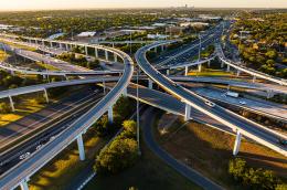 An aerial photo of highways in Austin, Texas