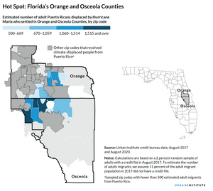 Adult Puerto Ricans displaced by Hurricane Maria who settled in Orange and Osceola counties, by zip code